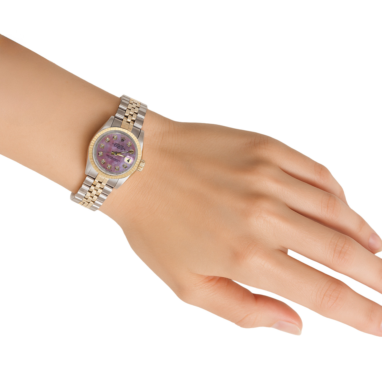 Burgundy Diamond Dial Ss & Gold Jubilee Datejust Lady Watch Rolex P2