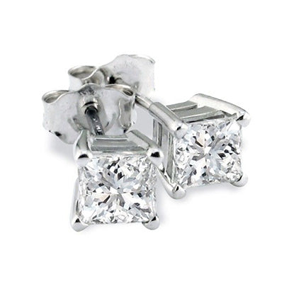 CERTIFICATE 4 Carat Princess Cut Lab Grown Diamond Stud Earrings White Gold Jewelry