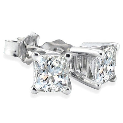 CERTIFICATE 4 Carat Princess Cut Lab Grown Diamond Stud Earrings White Gold Jewelry