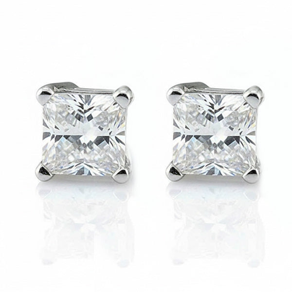 CERTIFICATE Princess Lab Grown Diamonds 4 Ct. Stud Earrings White Gold Woman Jewelry