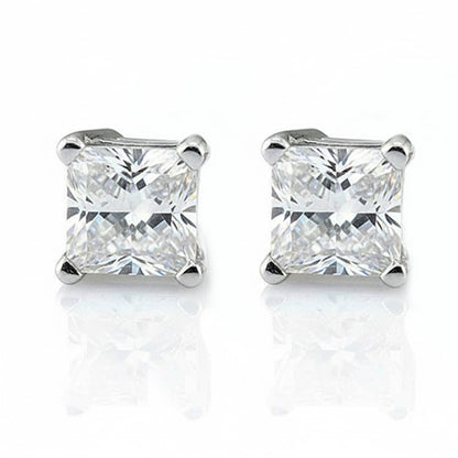CERTIFICATE Princess Lab Grown Diamonds 4 Ct. Stud Earrings White Gold Woman Jewelry