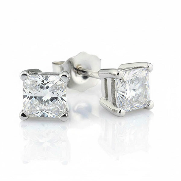 CERTIFICATE Princess Lab Grown Diamonds 4 Ct. Stud Earrings White Gold Woman Jewelry