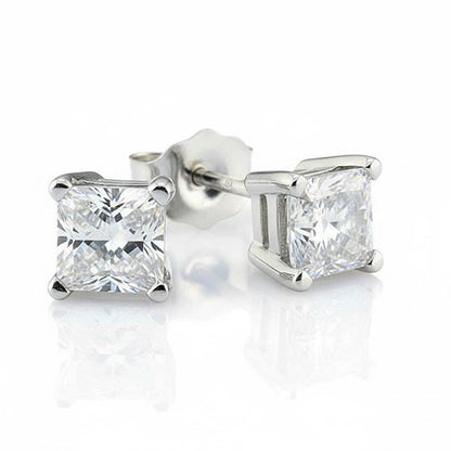 CERTIFICATE Princess Lab Grown Diamonds 4 Ct. Stud Earrings White Gold Woman Jewelry