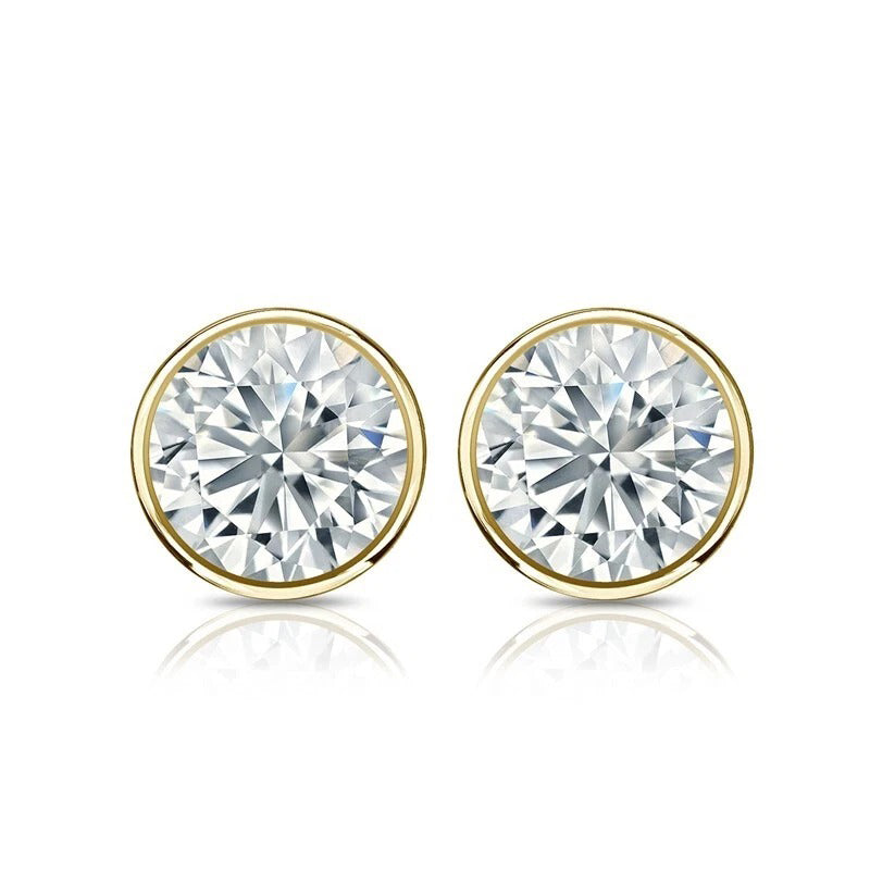 CERTIFIED Lab Grown Diamonds Studs Earrings 4.50 Ct. 14K Yellow Gold Sparkling Bezel Set