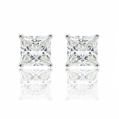 CERTIFIED Princess Cut 4.50 Carats Lab Grown Diamonds Lady Studs Earrings Gold