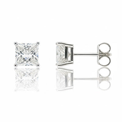 CERTIFIED Princess Cut 4.50 Carats Lab Grown Diamonds Lady Studs Earrings Gold