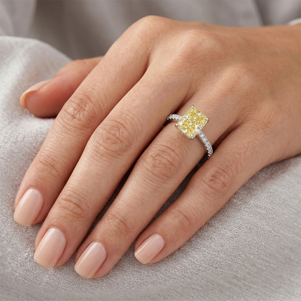 Canary Yellow Diamond Pavé Fine Jewelry Ring 2 ct in 14K White