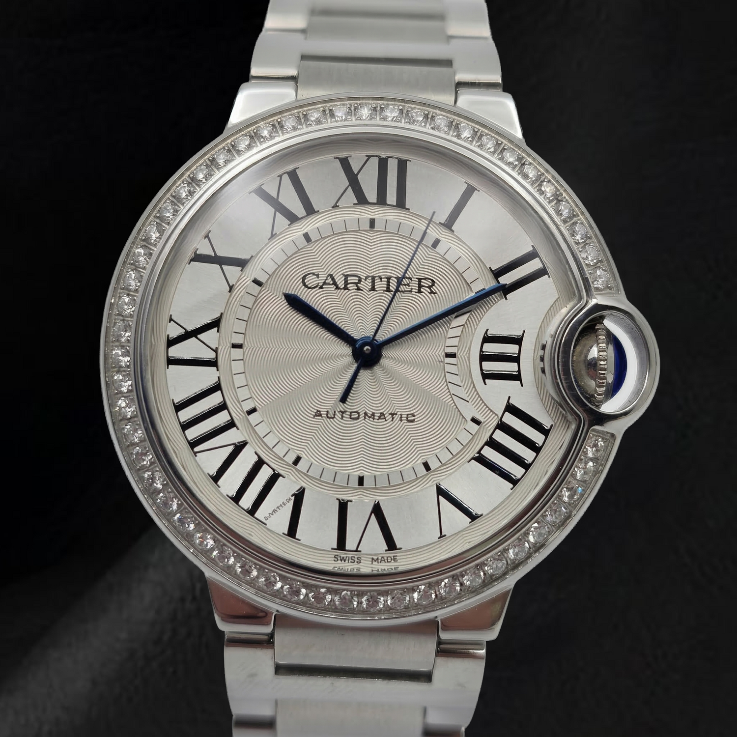 Cartier Ballon Bleu 36mm Silver Factory Diamond Bezel