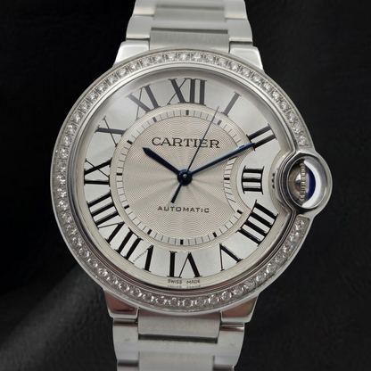 Cartier Ballon Bleu 36mm Silver Factory Diamond Bezel