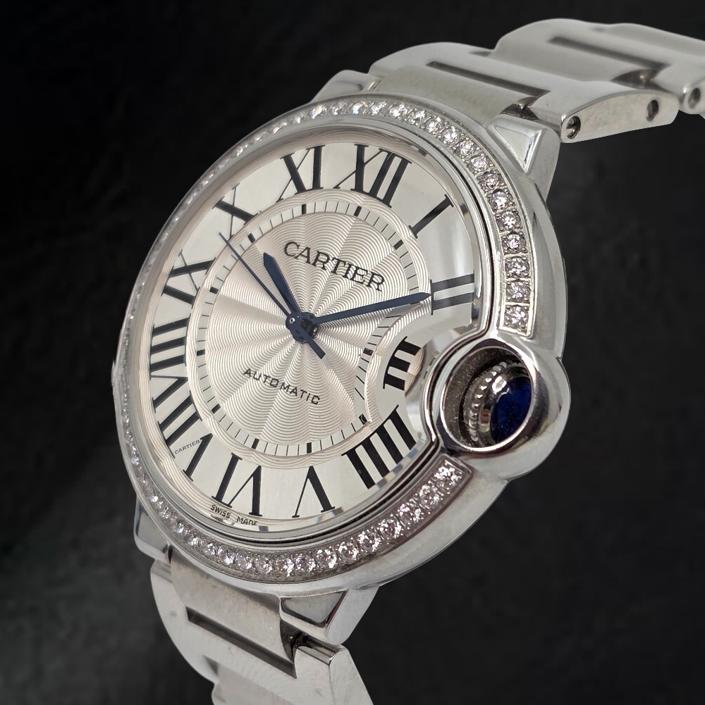 Cartier Ballon Bleu 36mm Silver Factory Diamond Bezel