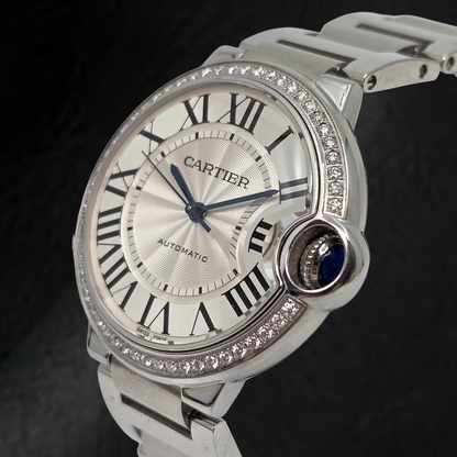 Cartier Ballon Bleu 36mm Silver Factory Diamond Bezel