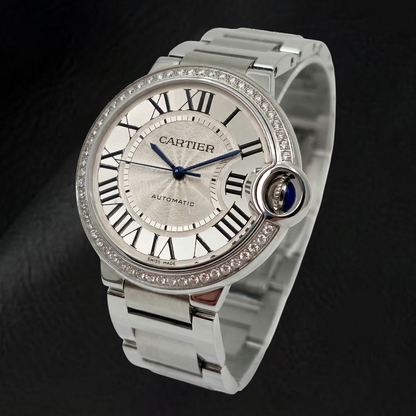 Cartier Ballon Bleu 36mm Silver Factory Diamond Bezel