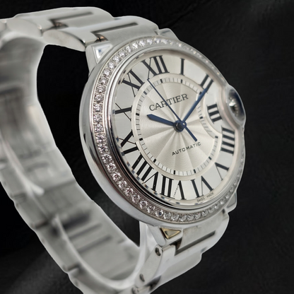 Cartier Ballon Bleu 36mm Silver Factory Diamond Bezel