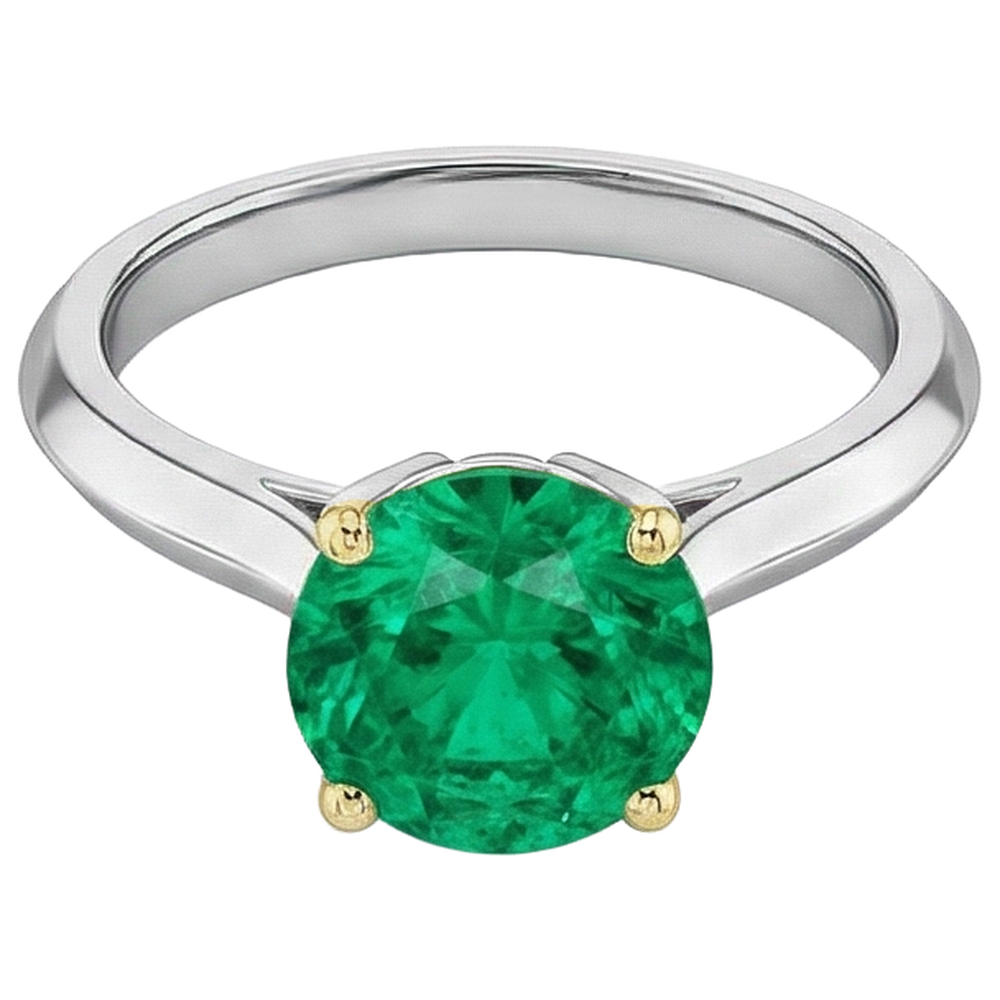 Natural Real ( Not Lab Grown ) Casual Gemstone Ring Green Emerald GIA Round Cut