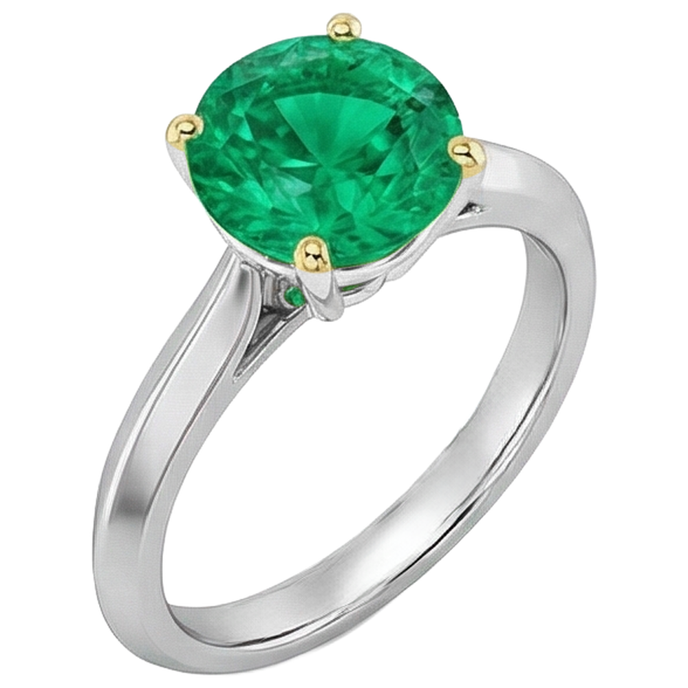 Natural Real ( Not Lab Grown ) Casual Gemstone Ring Green Emerald GIA Round Cut