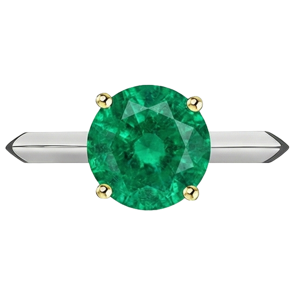 Natural Real ( Not Lab Grown ) Casual Gemstone Ring Green Emerald GIA Round Cut