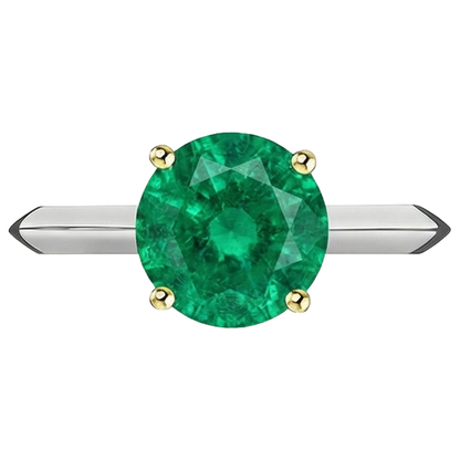 Natural Real ( Not Lab Grown ) Casual Gemstone Ring Green Emerald GIA Round Cut