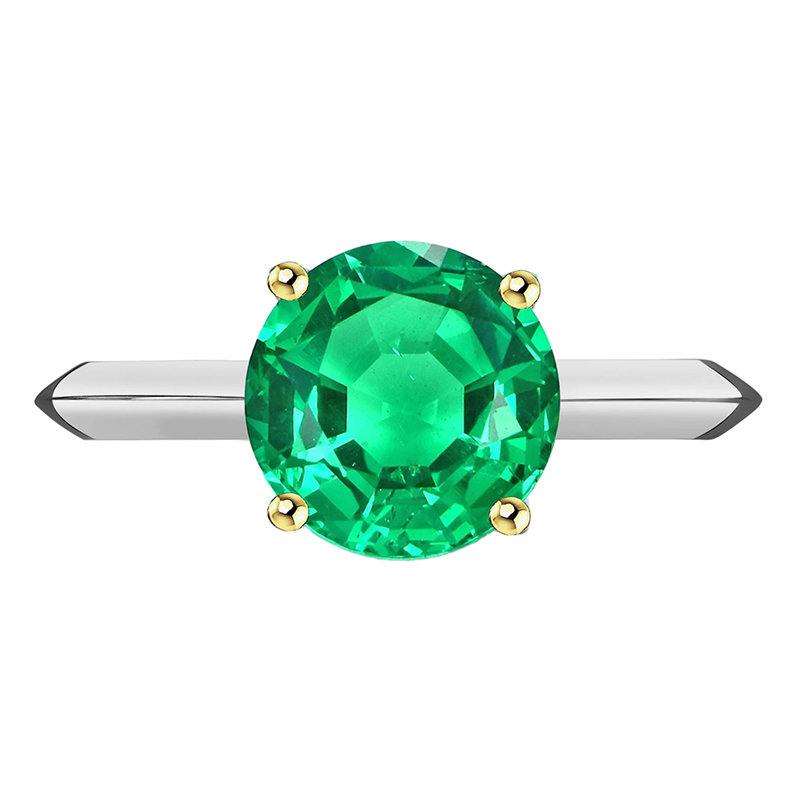 Casual Gemstone Ring Green Emerald Round Cut