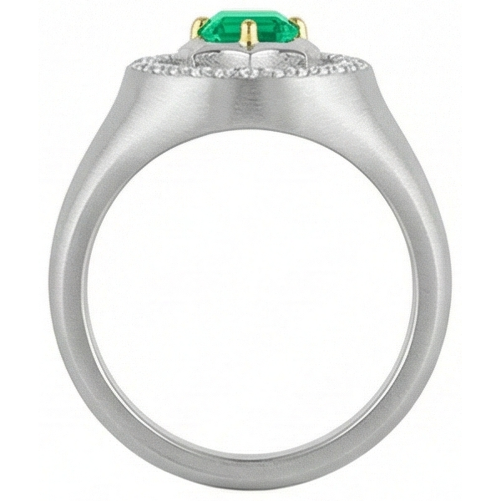 Natural Real ( Not Lab Grown ) Casual Gents Jewelry Green Emerald GIA Mens Ring Halo