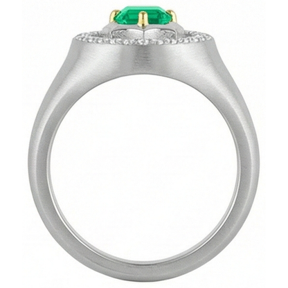 Natural Real ( Not Lab Grown ) Casual Gents Jewelry Green Emerald GIA Mens Ring Halo