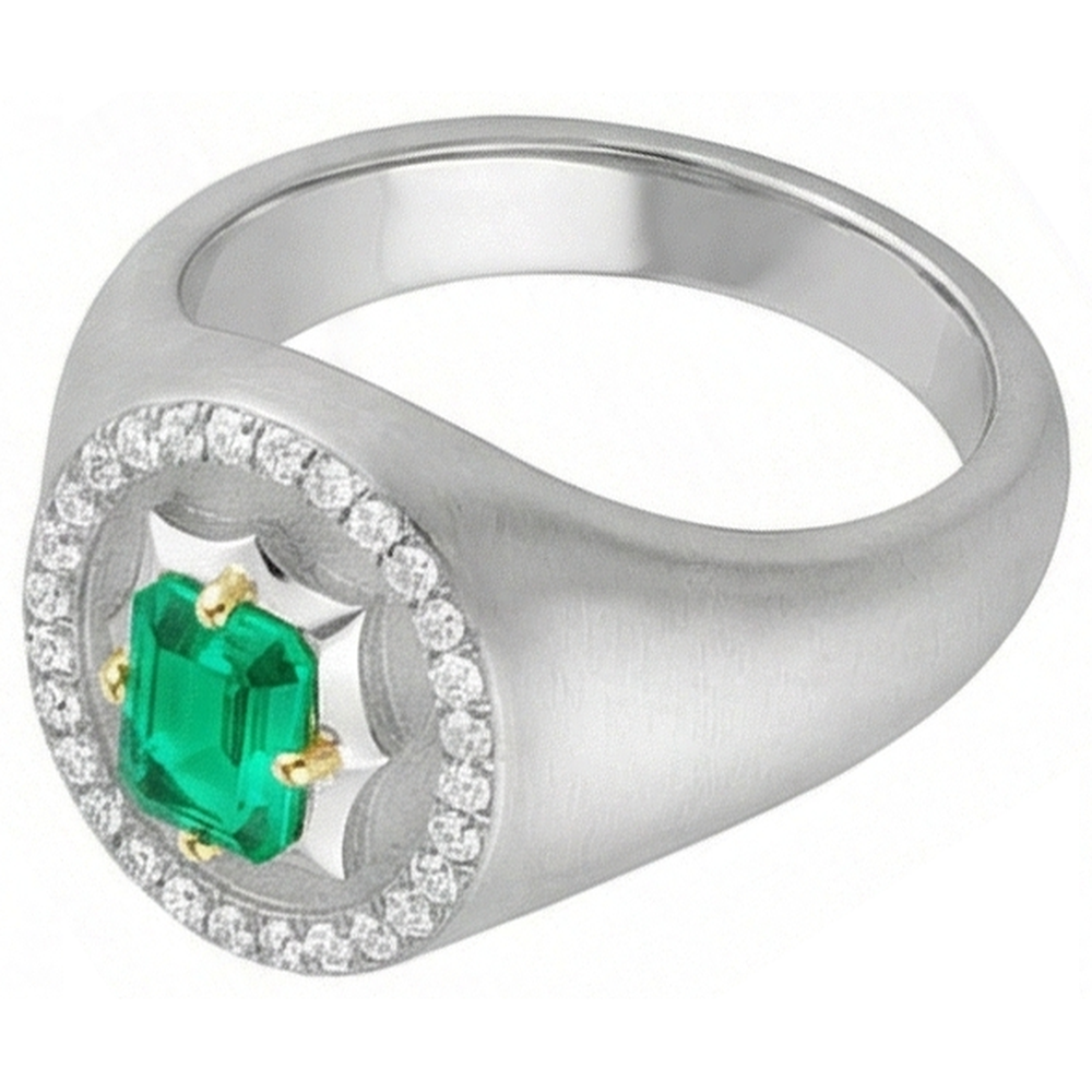 Natural Real ( Not Lab Grown ) Casual Gents Jewelry Green Emerald GIA Mens Ring Halo