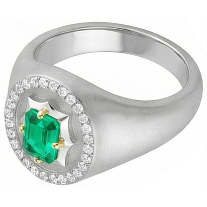 Natural Real ( Not Lab Grown ) Casual Gents Jewelry Green Emerald GIA Mens Ring Halo