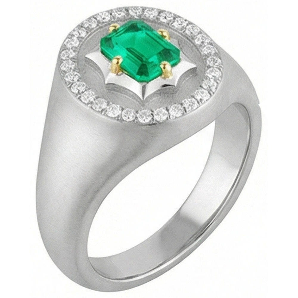 Natural Real ( Not Lab Grown ) Casual Gents Jewelry Green Emerald GIA Mens Ring Halo