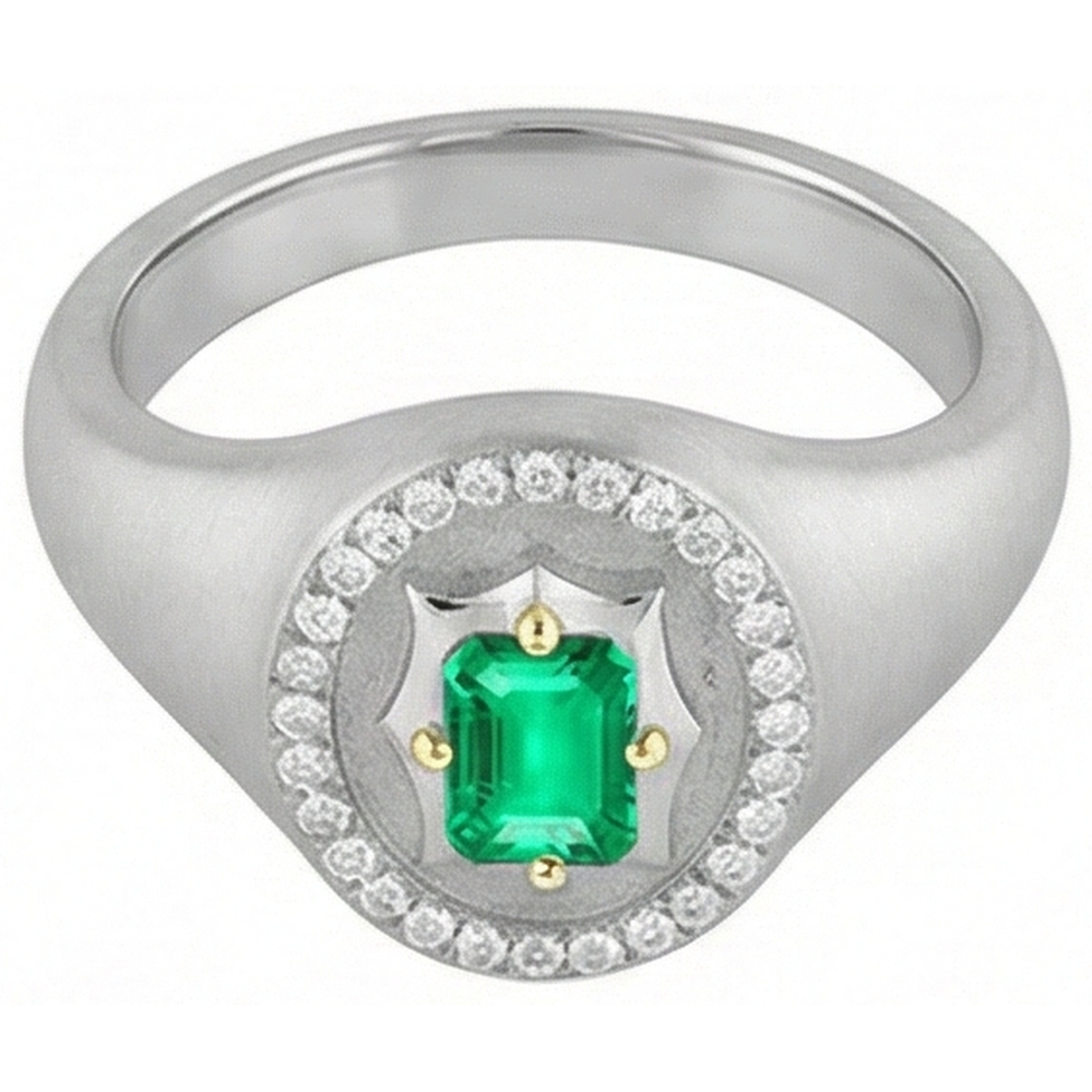 Natural Real ( Not Lab Grown ) Casual Gents Jewelry Green Emerald GIA Mens Ring Halo