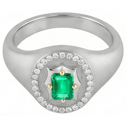 Natural Real ( Not Lab Grown ) Casual Gents Jewelry Green Emerald GIA Mens Ring Halo