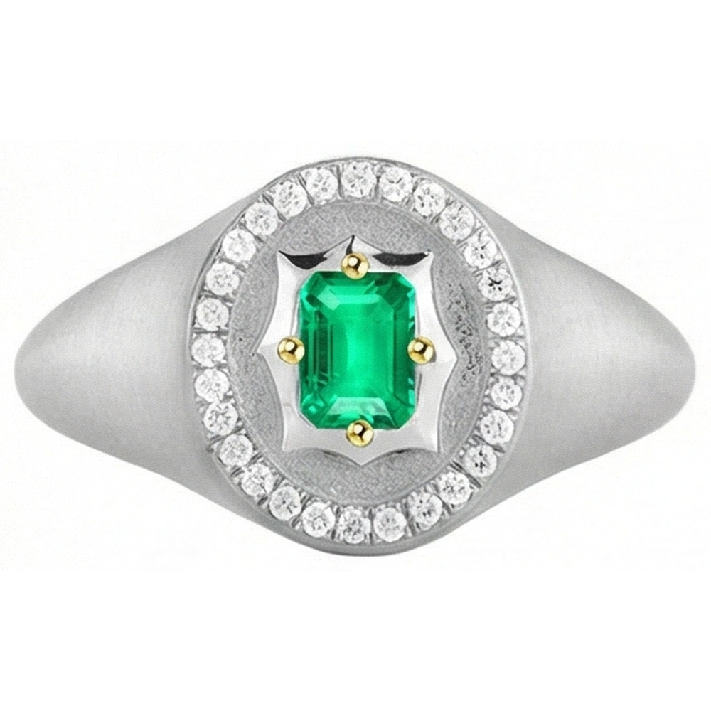 Natural Real ( Not Lab Grown ) Casual Gents Jewelry Green Emerald GIA Mens Ring Halo