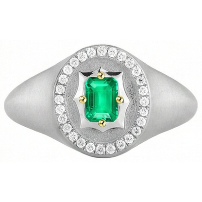 Natural Real ( Not Lab Grown ) Casual Gents Jewelry Green Emerald GIA Mens Ring Halo