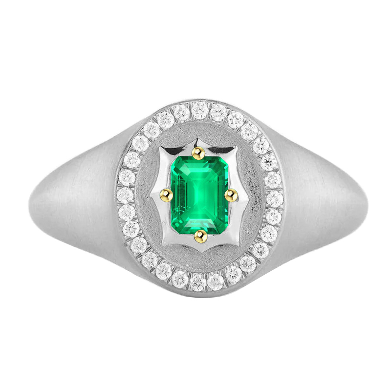Casual Gents Jewelry Green Emerald Mens Ring Halo