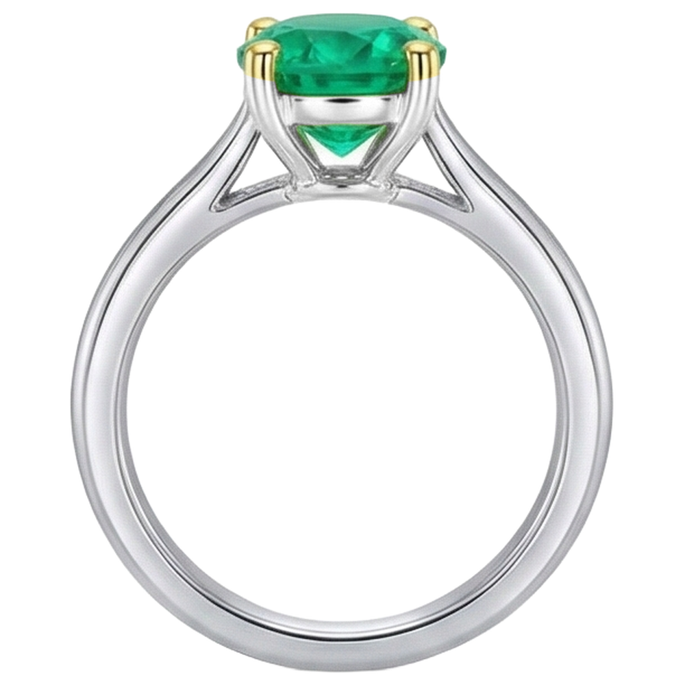 Natural Real ( Not Lab Grown ) Casual Green Emerald GIA Solitaire Ring Cathedral Set