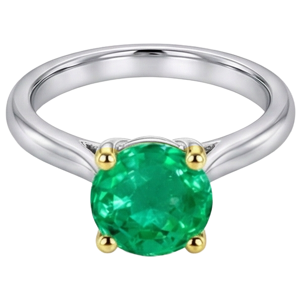 Natural Real ( Not Lab Grown ) Casual Green Emerald GIA Solitaire Ring Cathedral Set