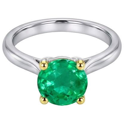 Natural Real ( Not Lab Grown ) Casual Green Emerald GIA Solitaire Ring Cathedral Set