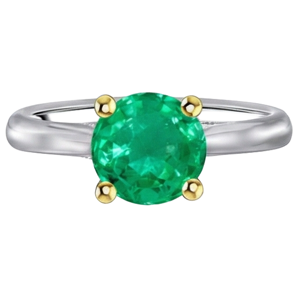Natural Real ( Not Lab Grown ) Casual Green Emerald GIA Solitaire Ring Cathedral Set