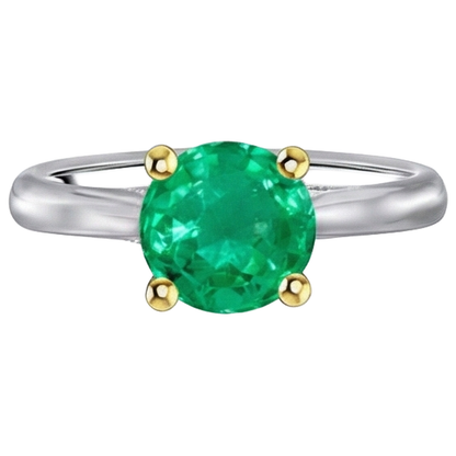 Natural Real ( Not Lab Grown ) Casual Green Emerald GIA Solitaire Ring Cathedral Set