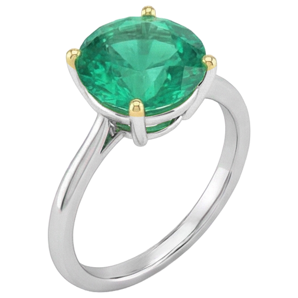 Natural Real ( Not Lab Grown ) Casual Round Gemstone Ring Solitaire Green Emerald GIA