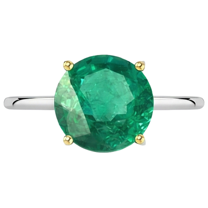 Natural Real ( Not Lab Grown ) Casual Round Gemstone Ring Solitaire Green Emerald GIA