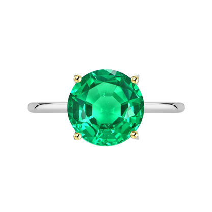 Casual Round Gemstone Ring Solitaire Green Emerald