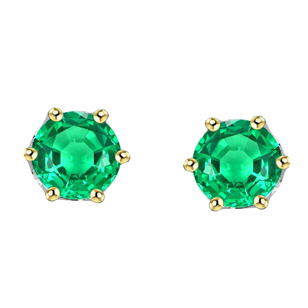 Casual Round Green Emerald Studs Women Earrings With Prong Setting