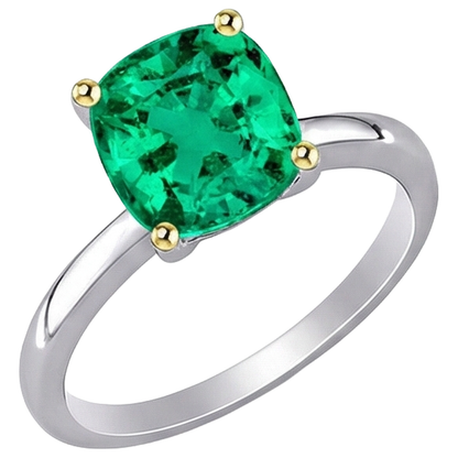 Natural Real ( Not Lab Grown ) Casual Solitaire Ring Green Emerald GIA Cushion Jewelry