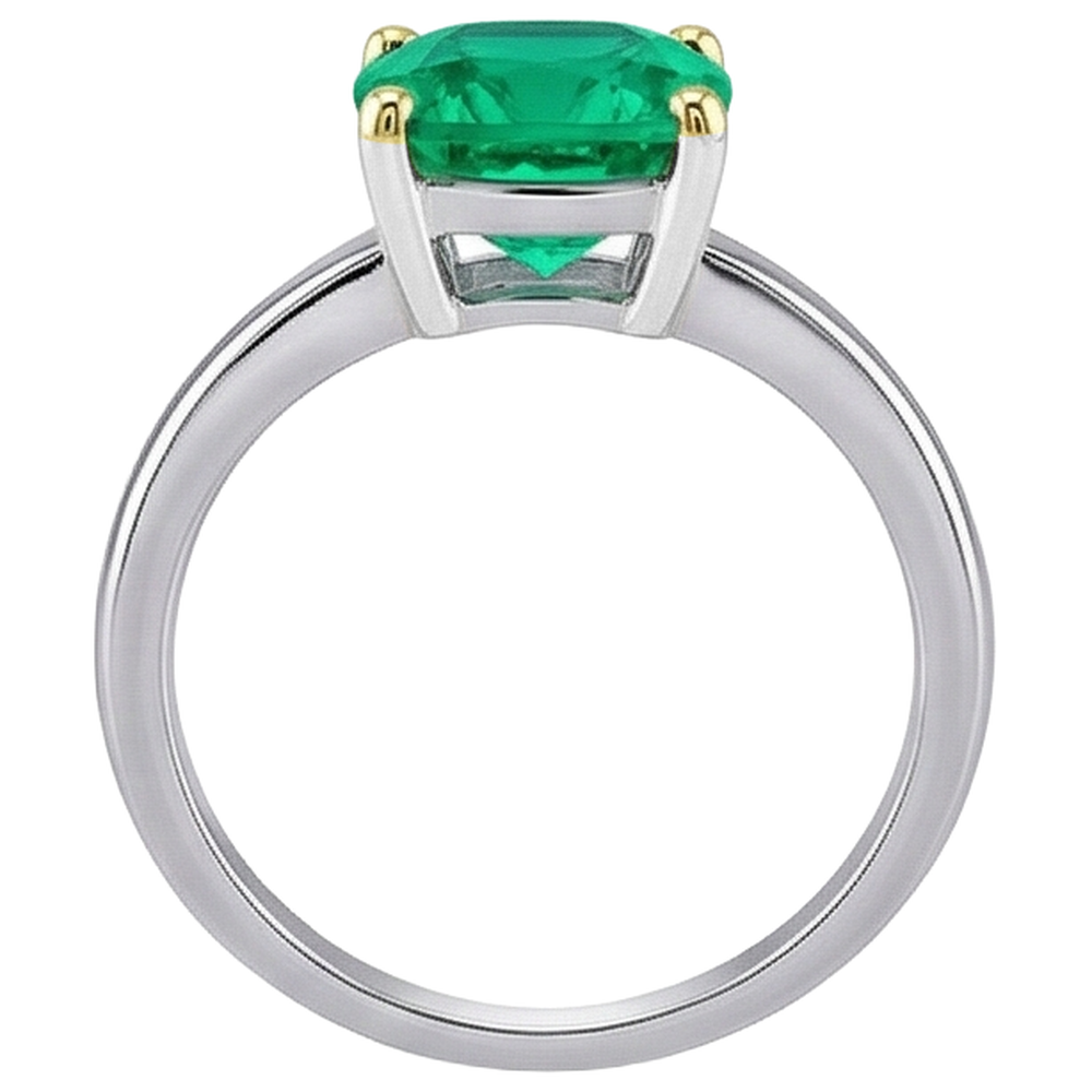 Natural Real ( Not Lab Grown ) Casual Solitaire Ring Green Emerald GIA Cushion Jewelry