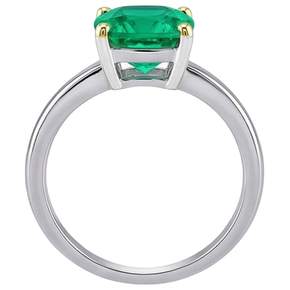 Natural Real ( Not Lab Grown ) Casual Solitaire Ring Green Emerald GIA Cushion Jewelry