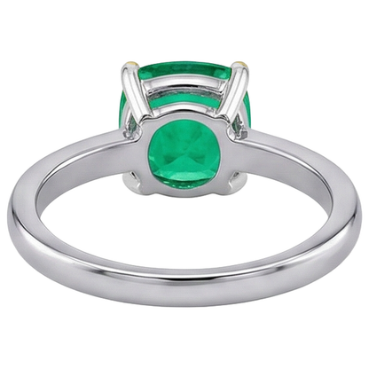 Natural Real ( Not Lab Grown ) Casual Solitaire Ring Green Emerald GIA Cushion Jewelry