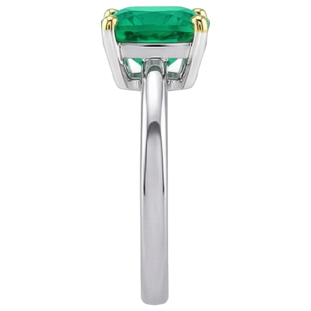 Natural Real ( Not Lab Grown ) Casual Solitaire Ring Green Emerald GIA Cushion Jewelry