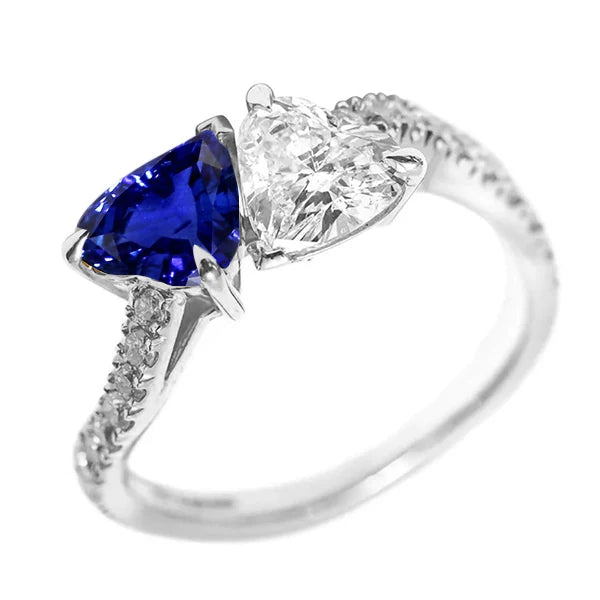 Casual Sapphire And Natural Earth Mined Diamond Toi Et Moi Ring
