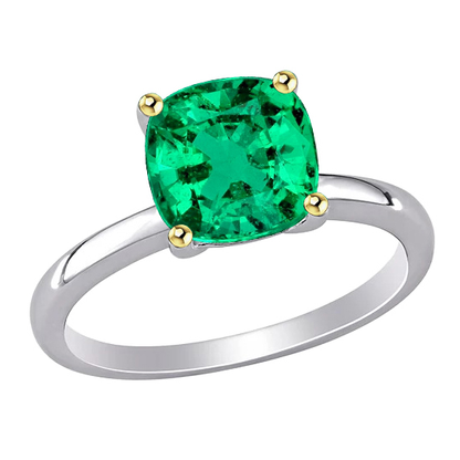 Casual Solitaire Ring Green Emerald Cushion Jewelry