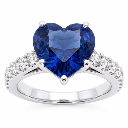 Cathedral Setting Blue Sapphire Natural Earth Mined Diamond Ring Round Accents