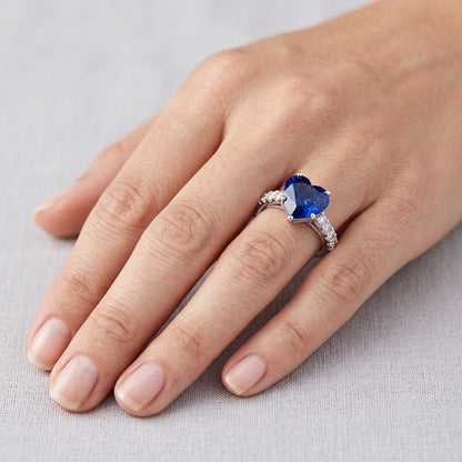 Cathedral Setting Blue Sapphire Natural Earth Mined Diamond Ring Round Accents